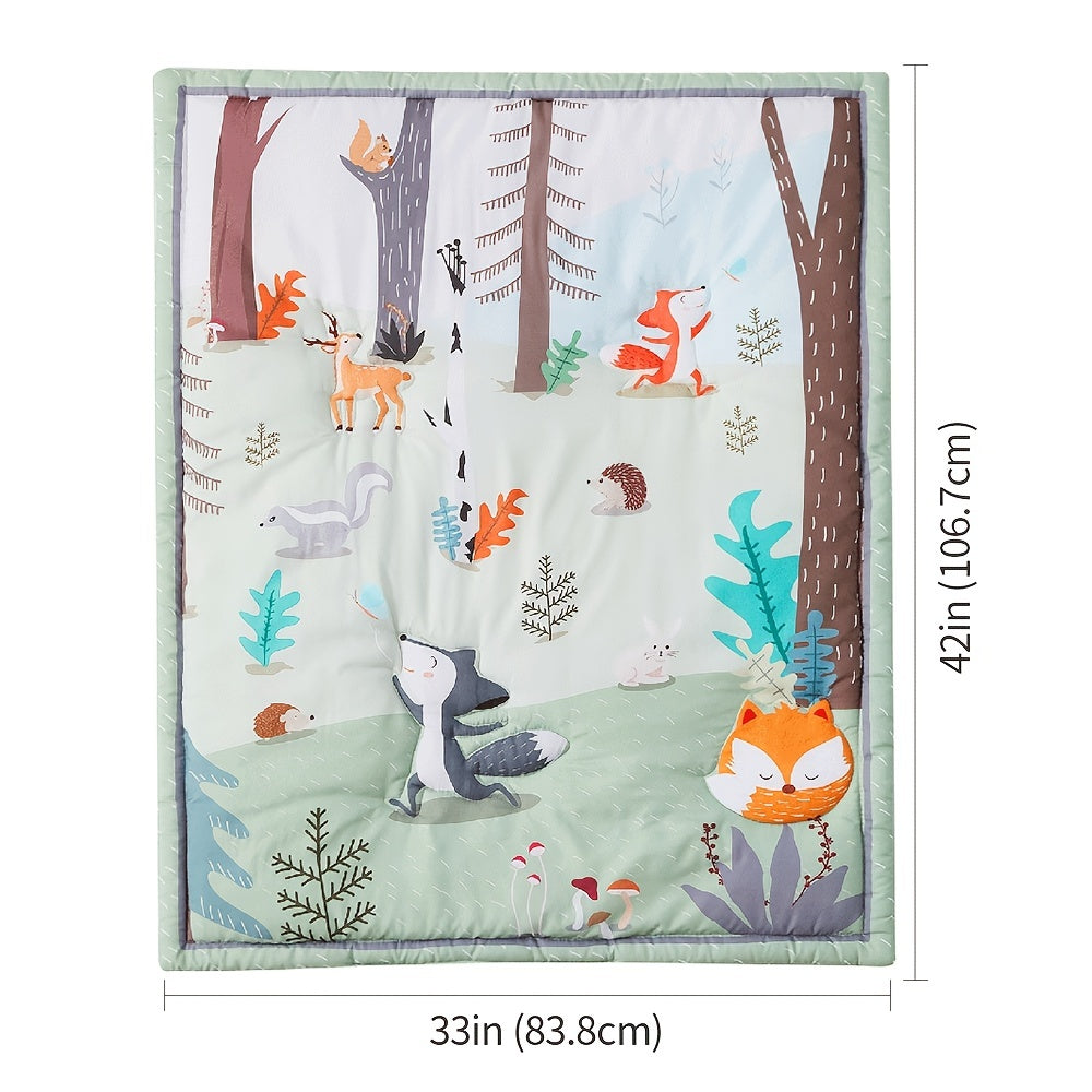 3pcs/set Forest Friends Microfiber Crib Bedding Set - Soft Quilt, Fitted Sheet, and Crib Skirt for Boys and Girls - Adorable Animal Designs for a Cozy Nursery