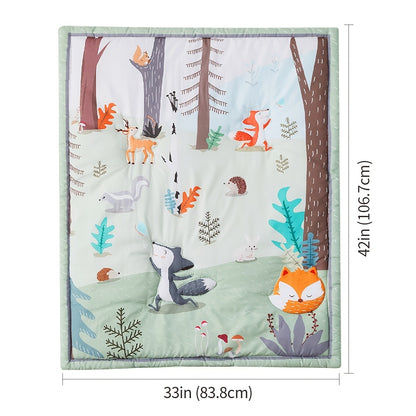 3pcs/set Forest Friends Microfiber Crib Bedding Set - Soft Quilt, Fitted Sheet, and Crib Skirt for Boys and Girls - Adorable Animal Designs for a Cozy Nursery