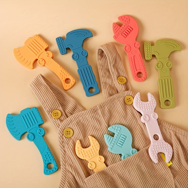 4-Piece Baby Teething Set: Fun Hammer Wrench Pliers for Soothing Sore Gums & BPA-Free Silicone Teethers