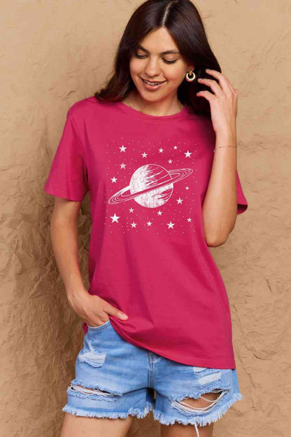 T-shirt en coton avec image Planet, taille réelle, Simply Love