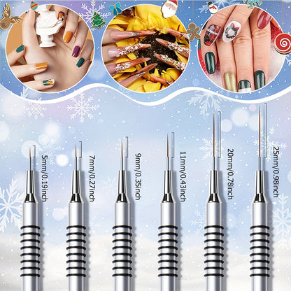 Ensemble de 6 pinceaux pour vernis à ongles gel UV – Lignes fines et longues, pointillage et stylo à dessin – Pinceaux à rayures avec manche en métal dans les tailles 5/7/9/11/20/25 mm – Parfait pour les designs professionnels de nail art