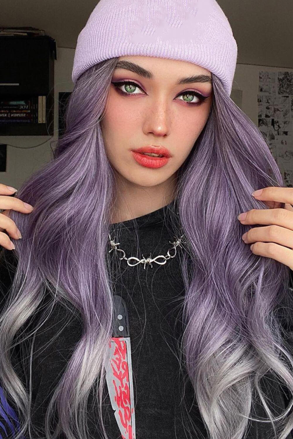 Elegant Wave Full Machine Synthetic Wigs in Purple 26''