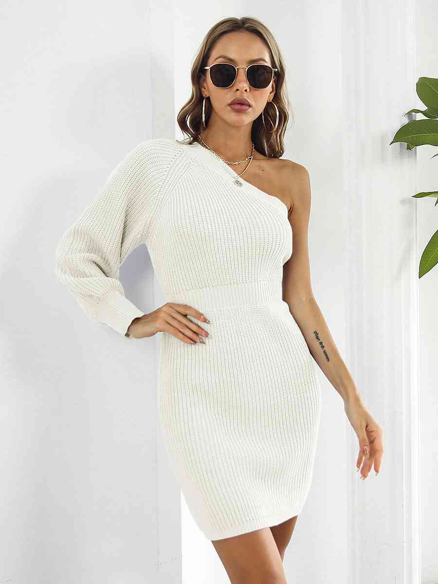 One-Shoulder Mini Sweater Dress