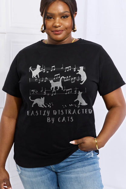 Simply Love Taille complète FACILEMENT DISTRAIT PAR LES CHATS T-shirt en coton graphique