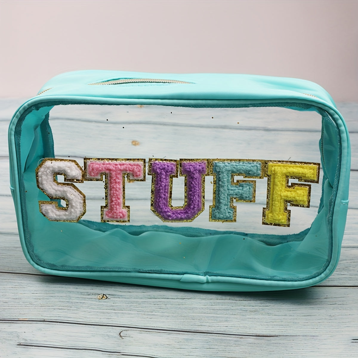 Waterproof Transparent PVC Toiletry Bag Large Capacity Zipper Makeup Bag Embroidery Letter Travel Stuff Cosmetic Bag Pouch For Lady