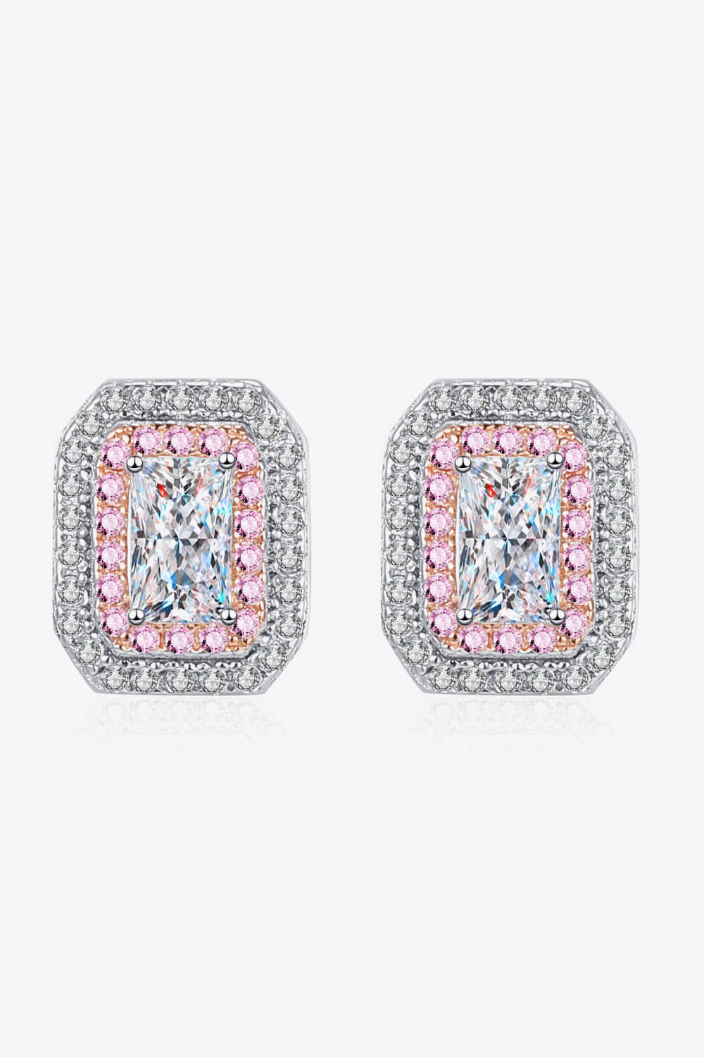 Boucles d'oreilles à tige géométriques contrastées en moissanite et zircon 1 carat