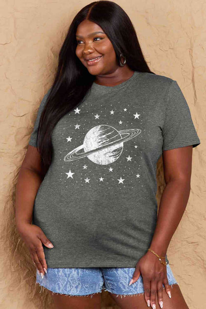 T-shirt en coton avec image Planet, taille réelle, Simply Love