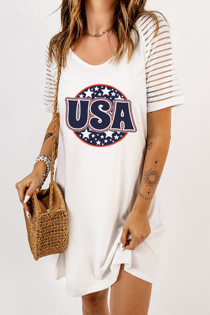 USA Sheer Striped Sleeve Tee Dress