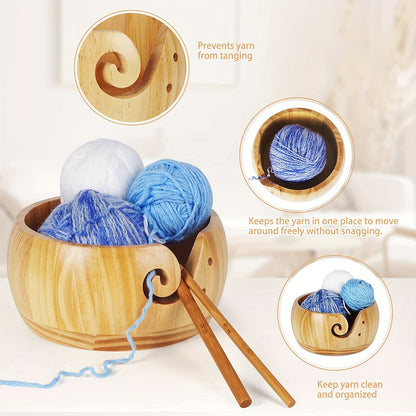 1pc DIY Yarn Holder Bowl For Wool Yarn Knitting, Handmade Yarn Storage Organizer Bowl With Drills Holes, Home Office Storage Decor, Crochet Bowl For Crocheting, Mum Wife Granny Gift, 5.9 Inches