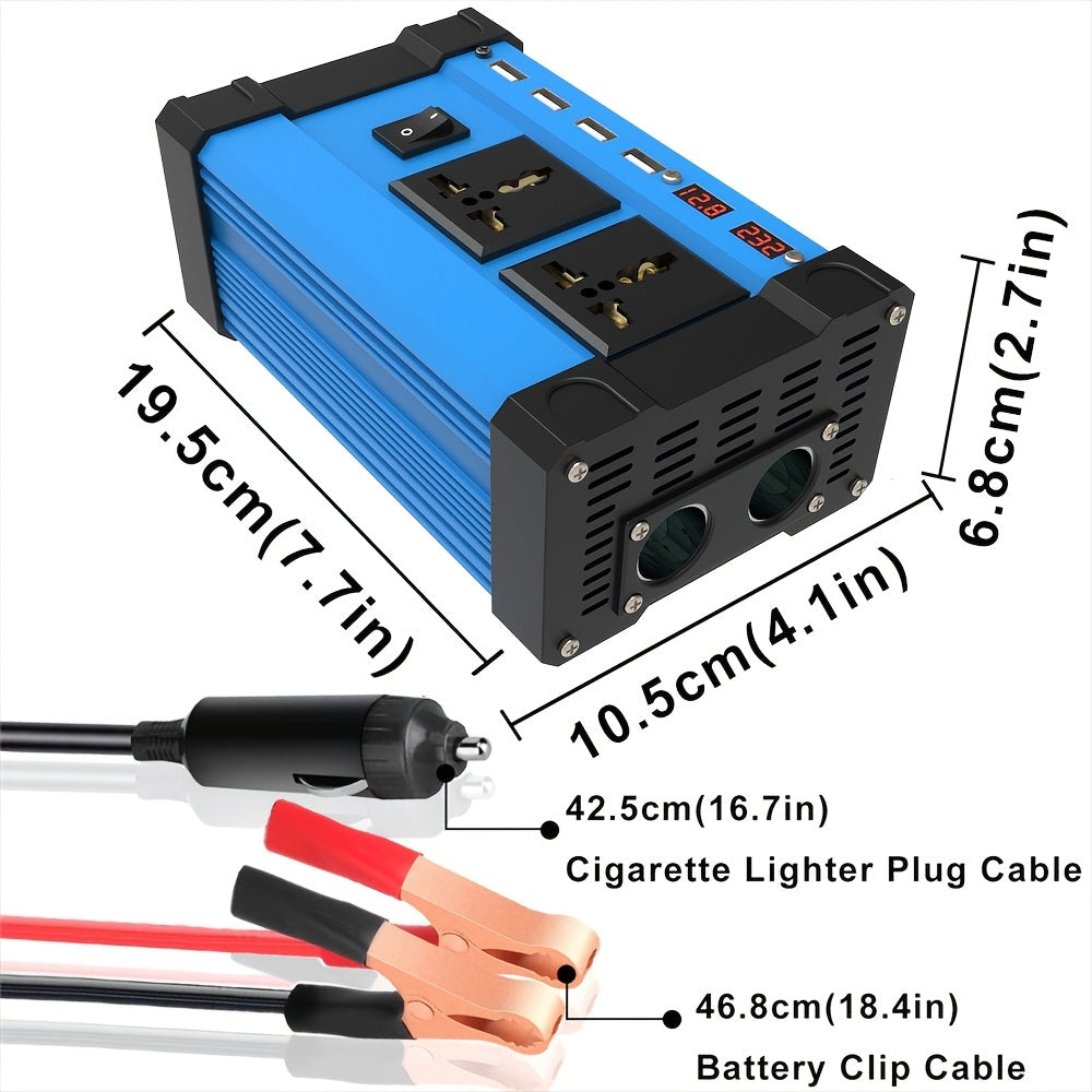 400W Car Inverter with 4 USB Chargers, 2 Universal Sockets & LED Display - Perfect for Traveling & Emergencies!