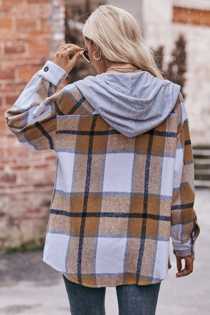 Plaid Dropped Shoulder Hooded Jacket