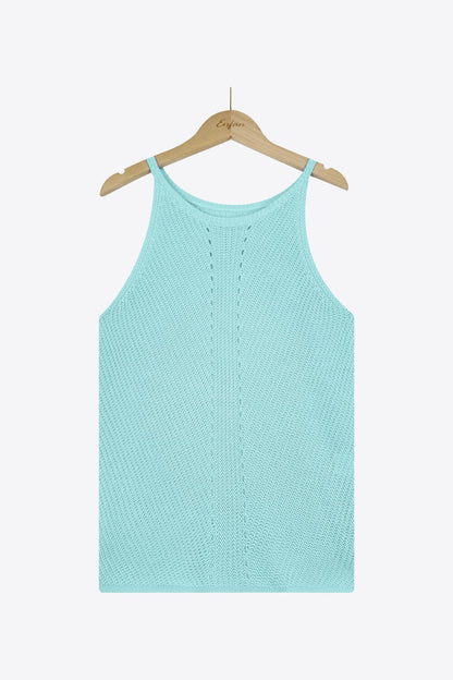 Openwork Grecian Neck Knit Tank Top