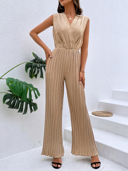 Pleated Sleeveless Straight Leg Jumpsuit