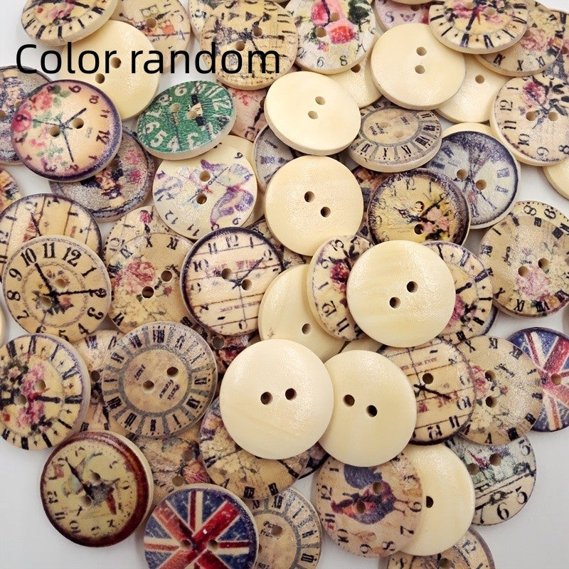 50pcs Vintage Wooden Clock Buttons - Perfect for Jewelry Making!