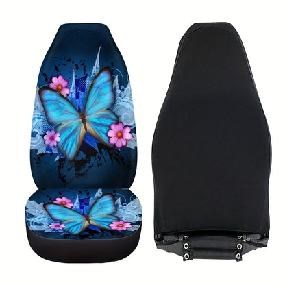 2pcs Trendy Car Seat Covers Ble Butterfly Print High Back Seat Cover Ultra-Soft Universal Car Accessories