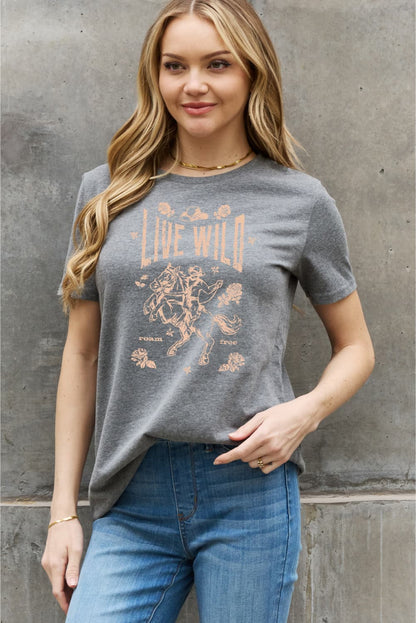 Simply Love Simply Love Full Size LIVE WILD ROAM FREE Graphic Cotton Tee