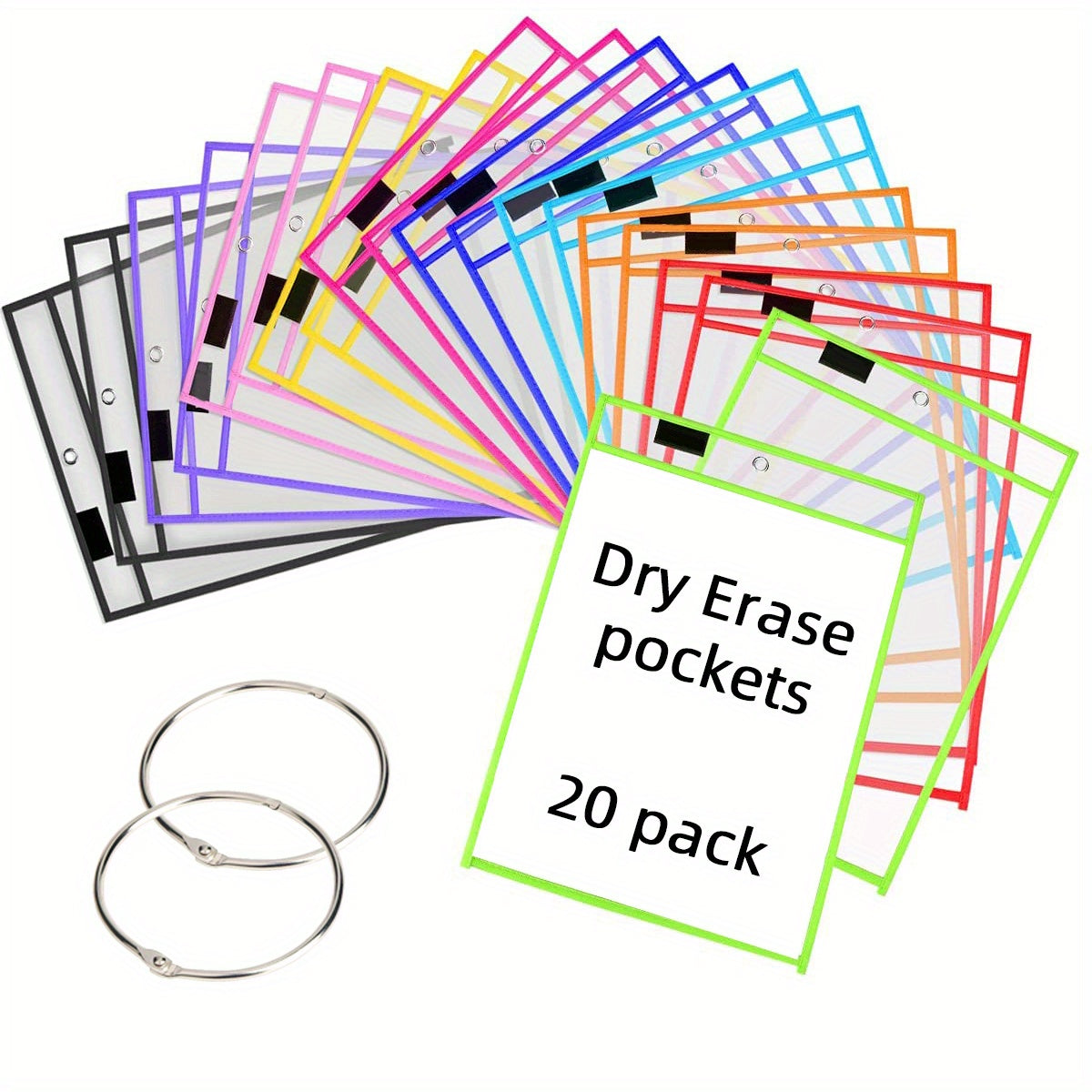 6/10/20/30pcs Reusable Dry Erase Pocket, Oversized Oversized Write And Wipe Pockets With Rings, Clear Plastic Sheet Protectors, Teacher School Classroom Supplies