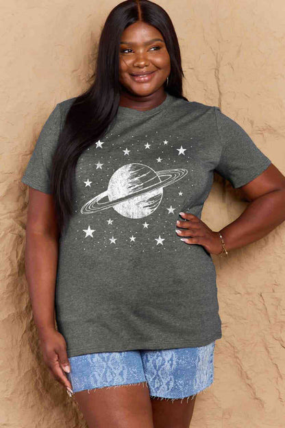 T-shirt en coton avec image Planet, taille réelle, Simply Love