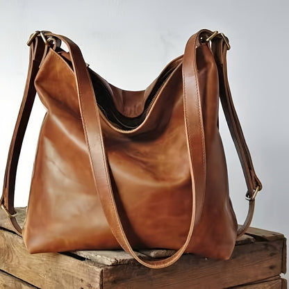 Stylish Oil Wax Leather Crossbody Bag - Large Capacity Vintage Shoulder Hobo Bag & Multi Functional Backpack