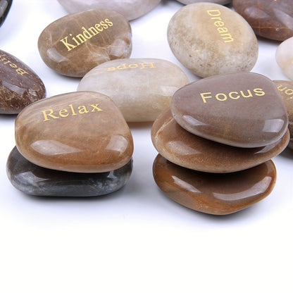 25pcs/pack Engraved Inspirational Stones, 1-2 Inch Different Words Encouragement Stones Gift For Friends, DIY Rocks For Craft Healing Stones For Home Decor