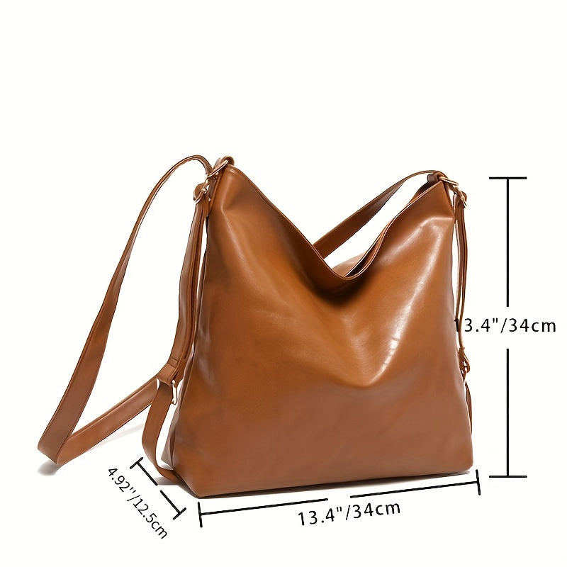 Stylish Oil Wax Leather Crossbody Bag - Large Capacity Vintage Shoulder Hobo Bag & Multi Functional Backpack