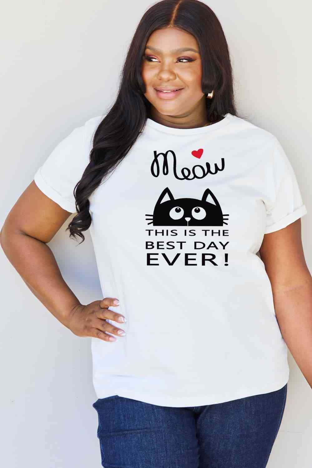 J'adore simplement MEOW en taille réelle, C'EST LE MEILLEUR JOUR DE JAMAIS ! T-shirt graphique en coton