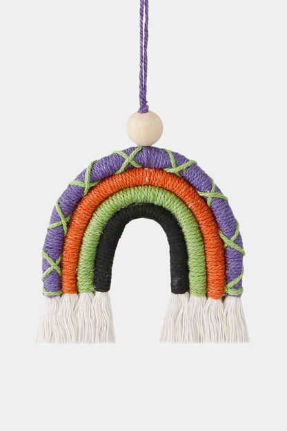 Fringe Macrame Rainbow Shape Wood Bead Cotton Keychain