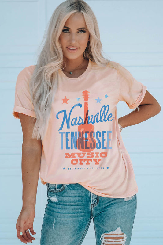 NASHVILLE TENNESSEE MUSIC CITY Camiseta de manga corta con puños