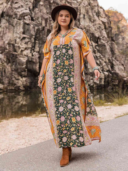 Robe Longue à Col Noué de Grande Taille