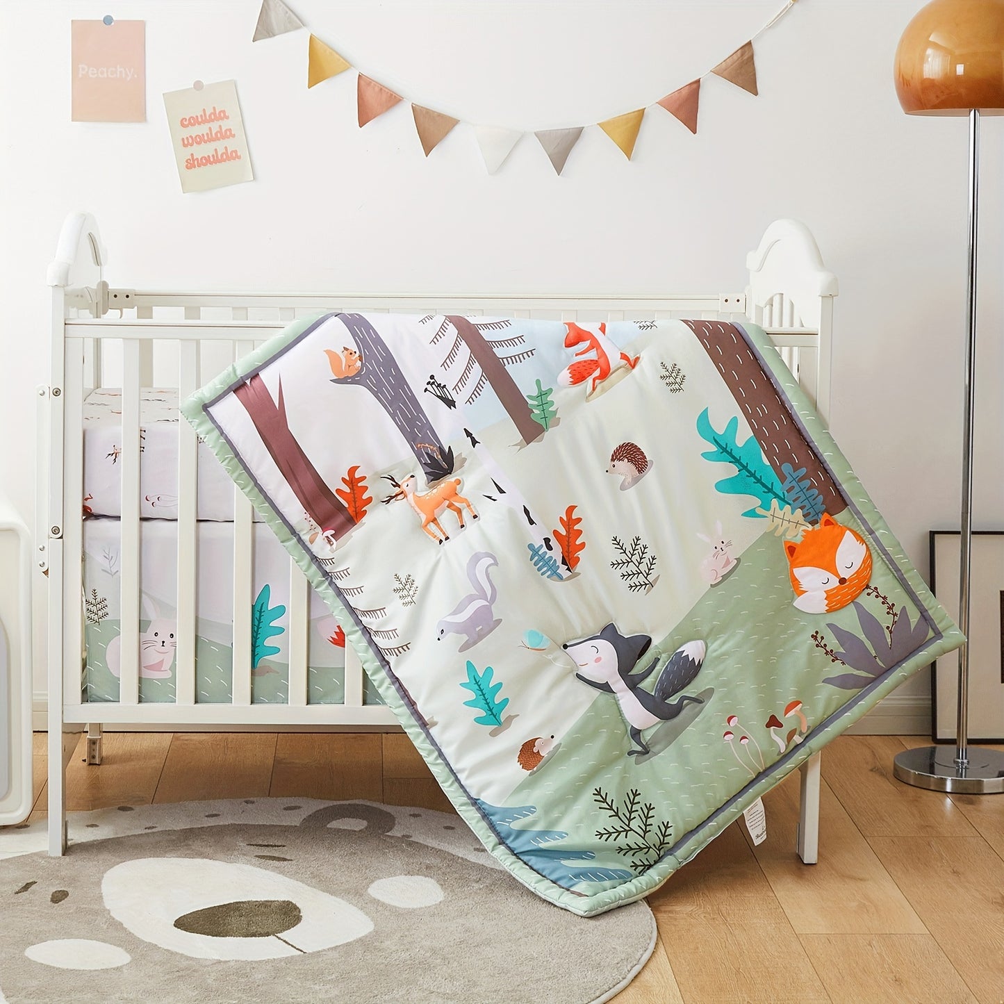 Woodland Animal Nursery Bedding Set   3-Piece Crib Bedding Set For Boys Girls, Soft Baby Bedding Set Including Blanket, Crib Skirt & Crib Sheets, Woodland Animal Nursery Bedding Set