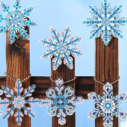 10 Pcs Sparkling Snowflake Diamond Painting Keychains - Handmade Christmas Ornaments Kits for Winter Decoration