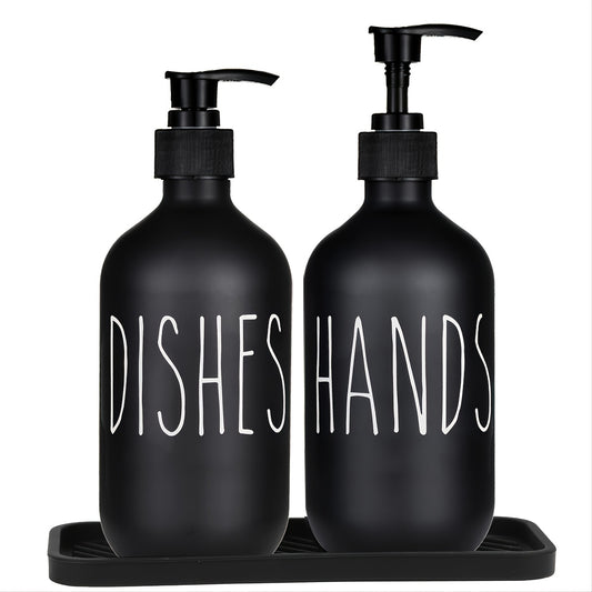 2 Pack Matte Black Plastic Soap Dispenser Bottles, Reusable Hand Soap And Dish Soap Dispenser Set,  Soap Container With Pump