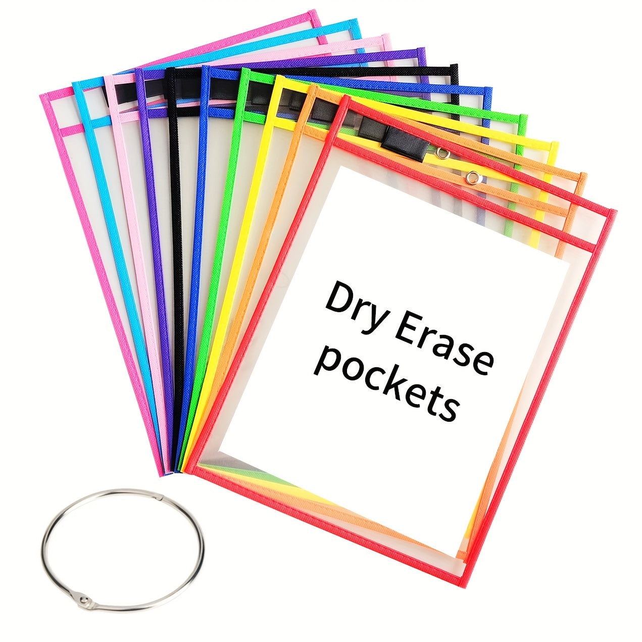 6/10/20/30pcs Reusable Dry Erase Pocket, Oversized Oversized Write And Wipe Pockets With Rings, Clear Plastic Sheet Protectors, Teacher School Classroom Supplies