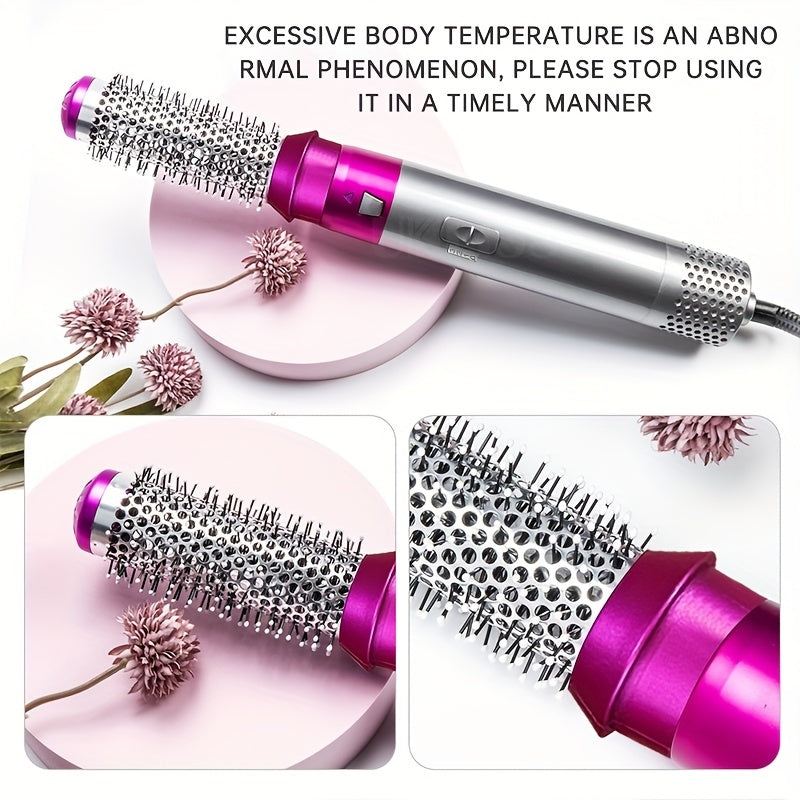 5-in-1 Hot Air Comb for Effortless Curling and Straightening with Dual Use and Suction Technology - Large Curl Hairdressing Set for Professional Styling and Fast Drying