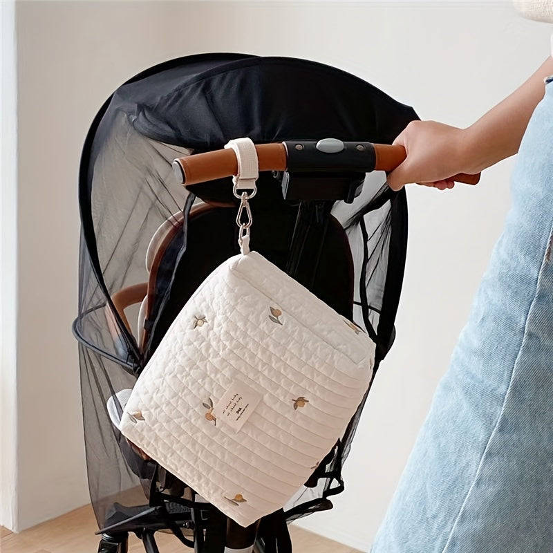 Stylish Embroidered Cotton Mummy Bag: Perfect for Storing Baby Essentials On-the-Go!