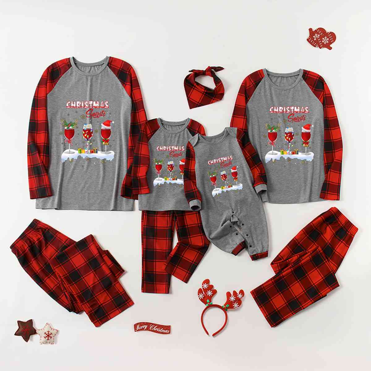 CHRISTMAS SPIRITS Graphic Top and Plaid Pants Set