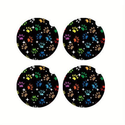 1pc-4pcs Car Coasters, Anti Slip Cup Pad, 3pcs/set, 6pcs/set Multicolor Dog Paws Print Car Interior Supplies