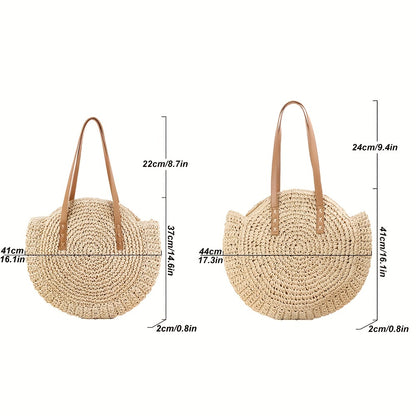 Stylish Woven Beach Bag - Hollow-Out Straw Handbag with Large Round Capacity for Shoulders