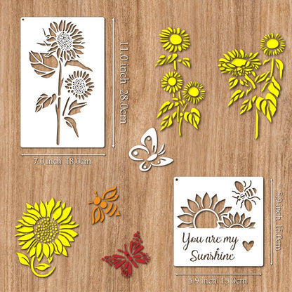 8-Piece Sunflower Butterfly Painting Stencil Kit - Reusable Plastic Template for Home Decoration - You Are My Sunshine!