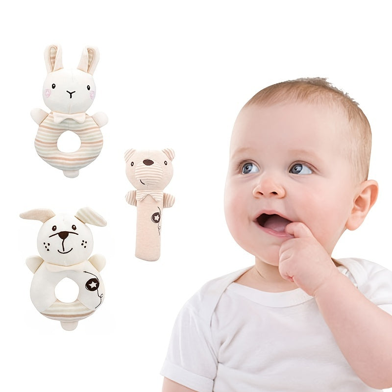 Jouet en peluche hochet à main pour bébé, poupée hochet à main ronde en forme d'animal d'éducation précoce, jouet réconfortant pour bébé 