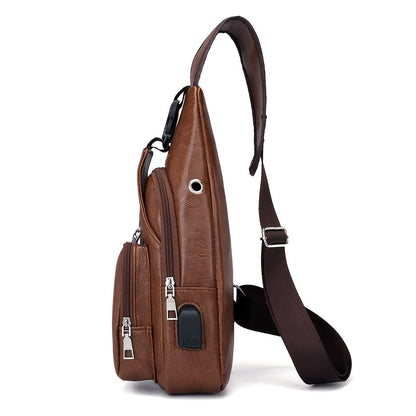 Stay Charged On-the-Go: 1pc Multifunctional Chest Crossbody Bag With USB Charging Port & Headphone Jack