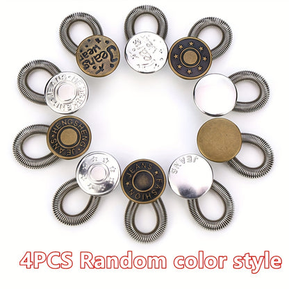 4pcs Random Color Magic Metal Button Extender For Pants Jeans Free Sewing Adjustable Retractable Waist Extenders Button Extended Length Is 0.71in