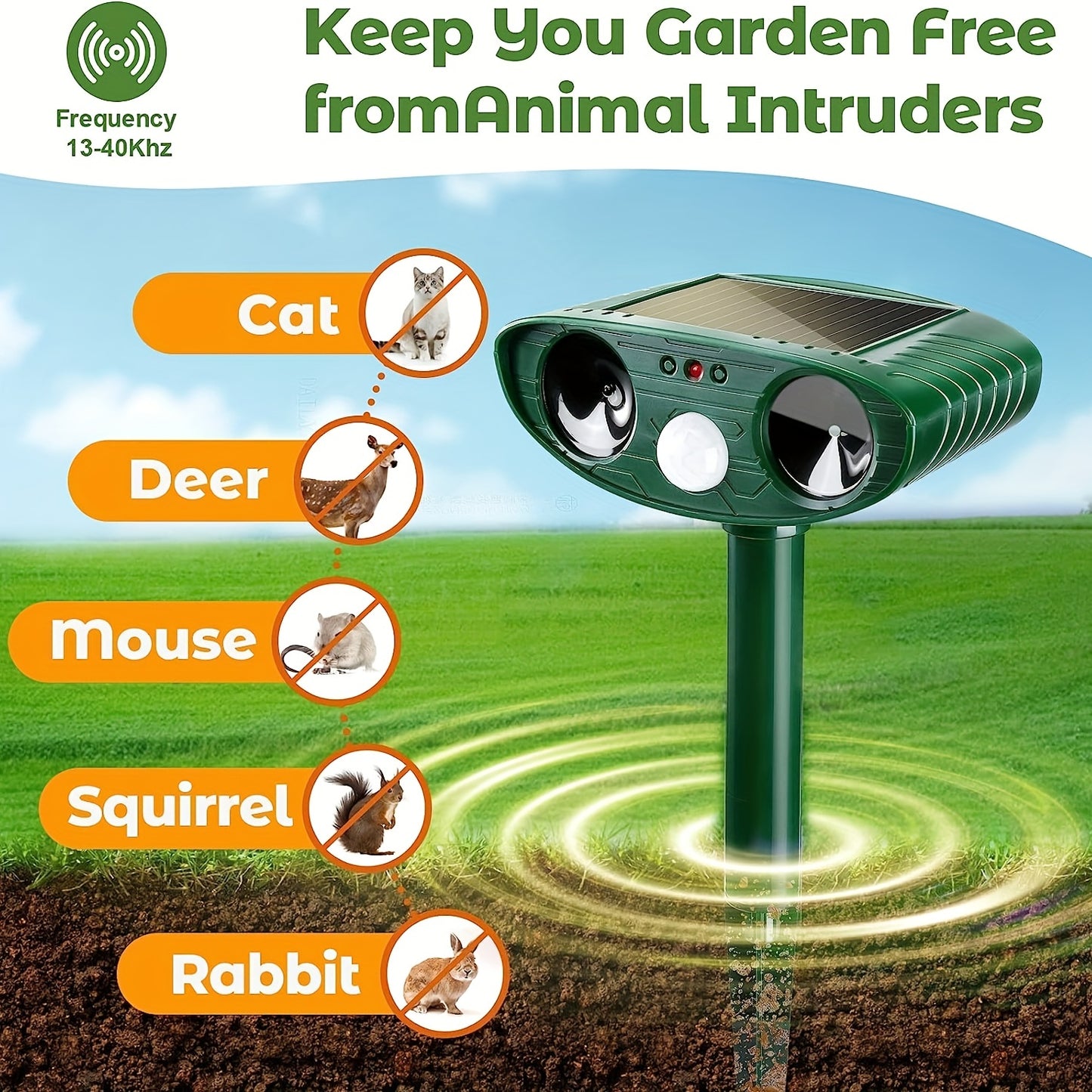 Ultrasonic Animal Repeller, Solar Powered Animal Repellent, Waterproof Animal Deterrent Devices Outdoor Repels Cat, Dog, Fox, Derrent, Rat, Etc