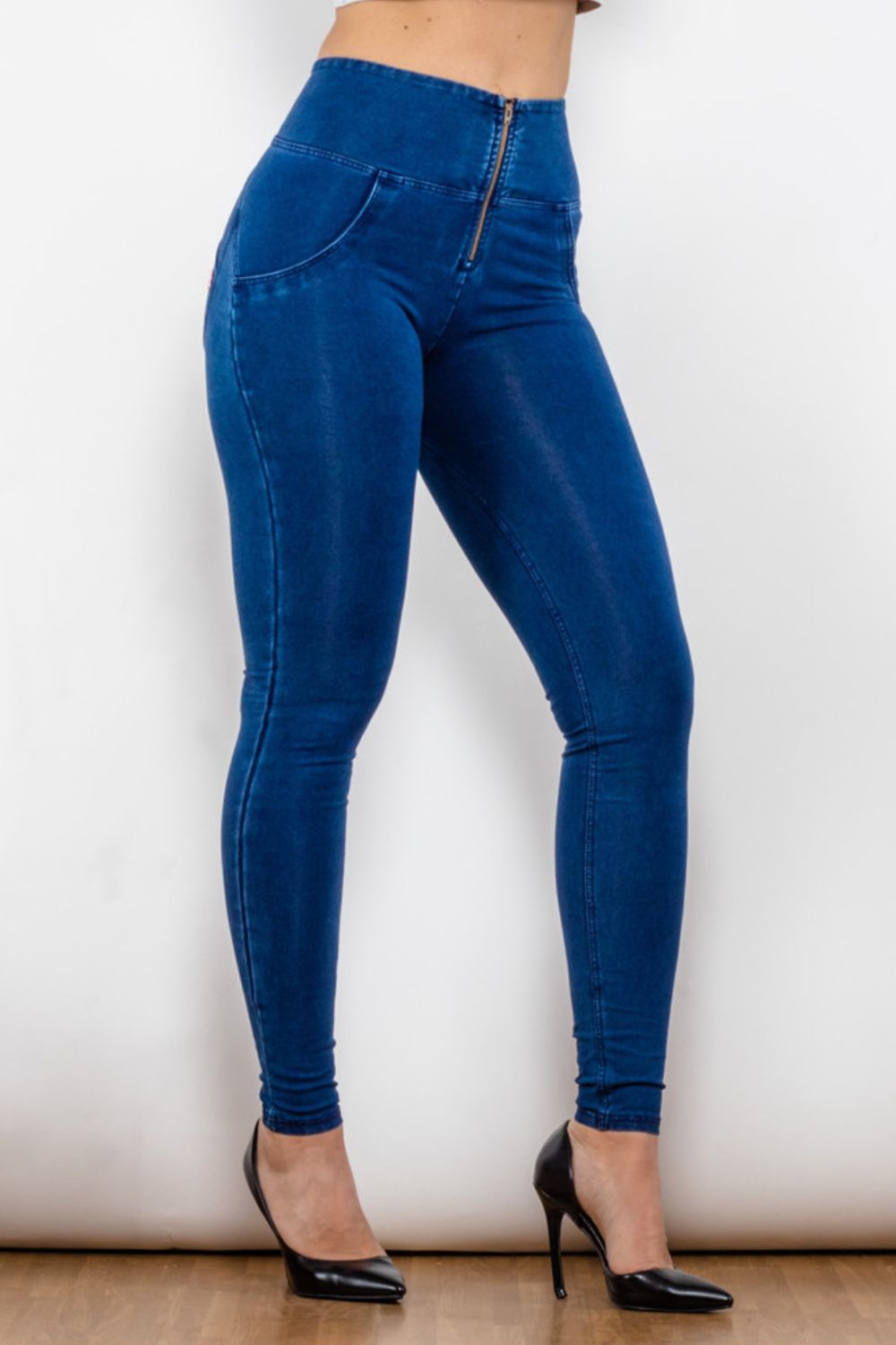 Jean long skinny taille haute zippé