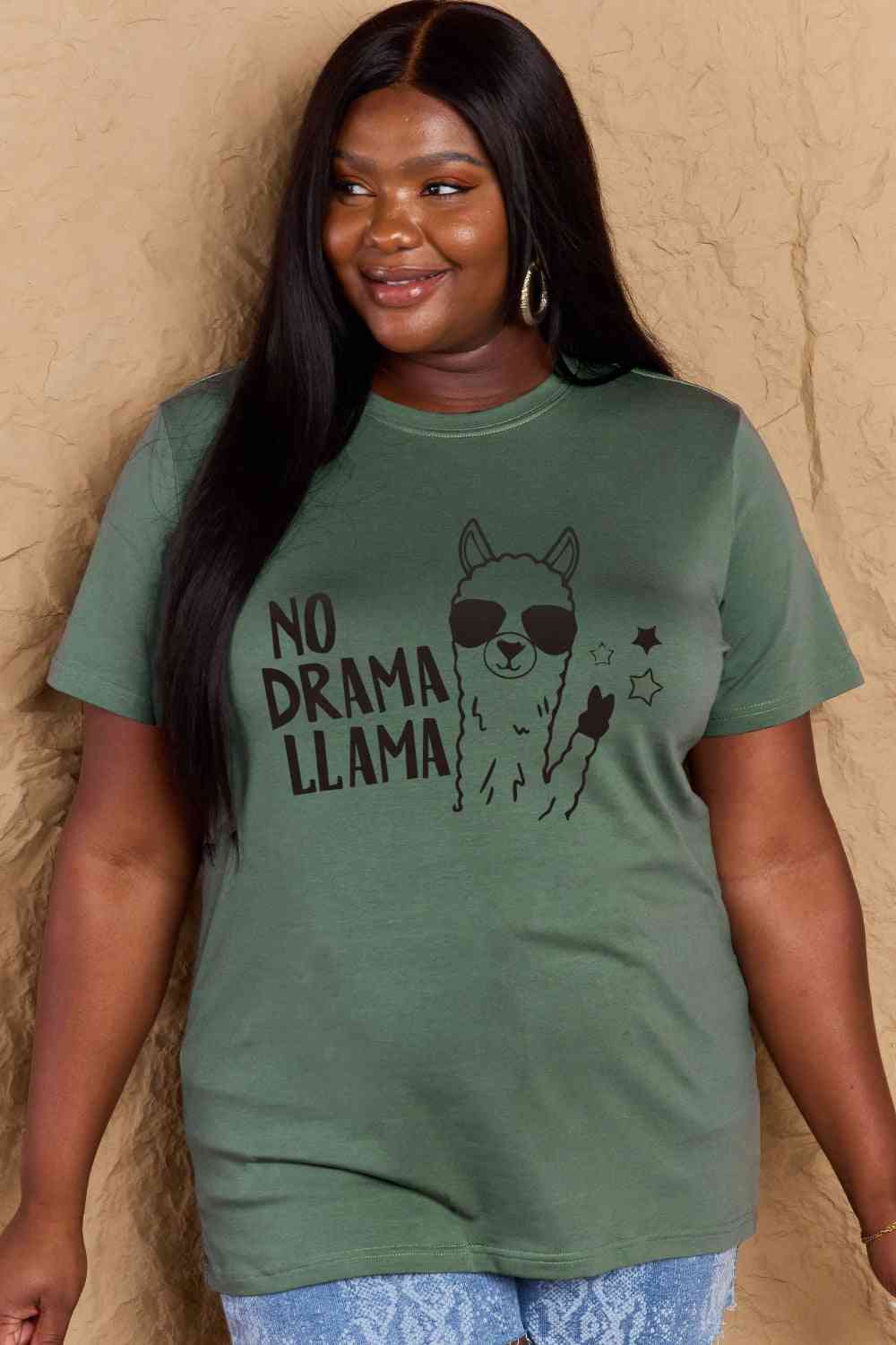 Simply Love Full Size NO DRAMA LLAMA Graphic Cotton Tee