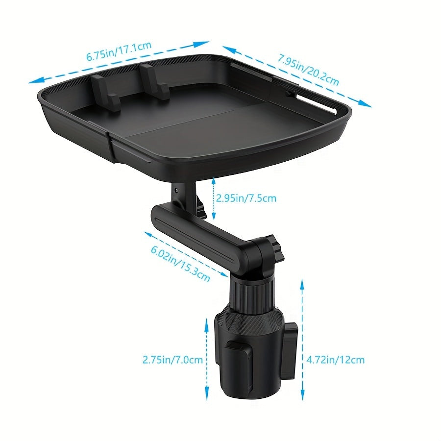 Actualice sus viajes en automóvil con esta mesa con bandeja giratoria multifuncional: ajustable en 360°, ranura para teléfono y más. 