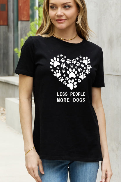 Simply Love Full Size LESS PEOPLE MORE DOGS Heart Graphic Cotton Tee