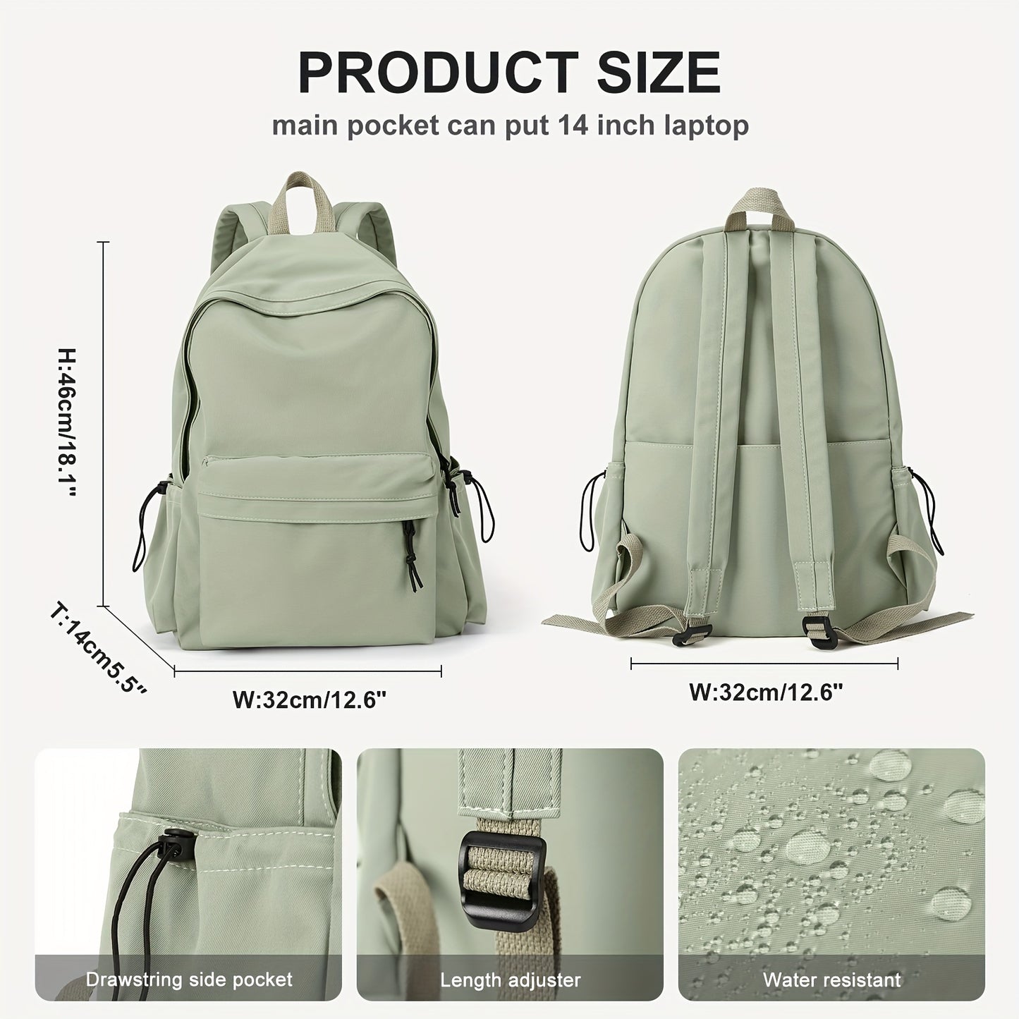 Women's Minimalist Solid Color Preppy Backpack - All-Match Zipper School Bag for Travel & School