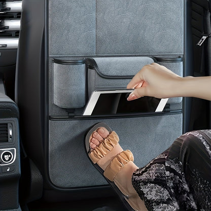 Upgrade Your Car with this Premium Car SeatBack Organizer - Kick Mats, Protector & Cup Holder!