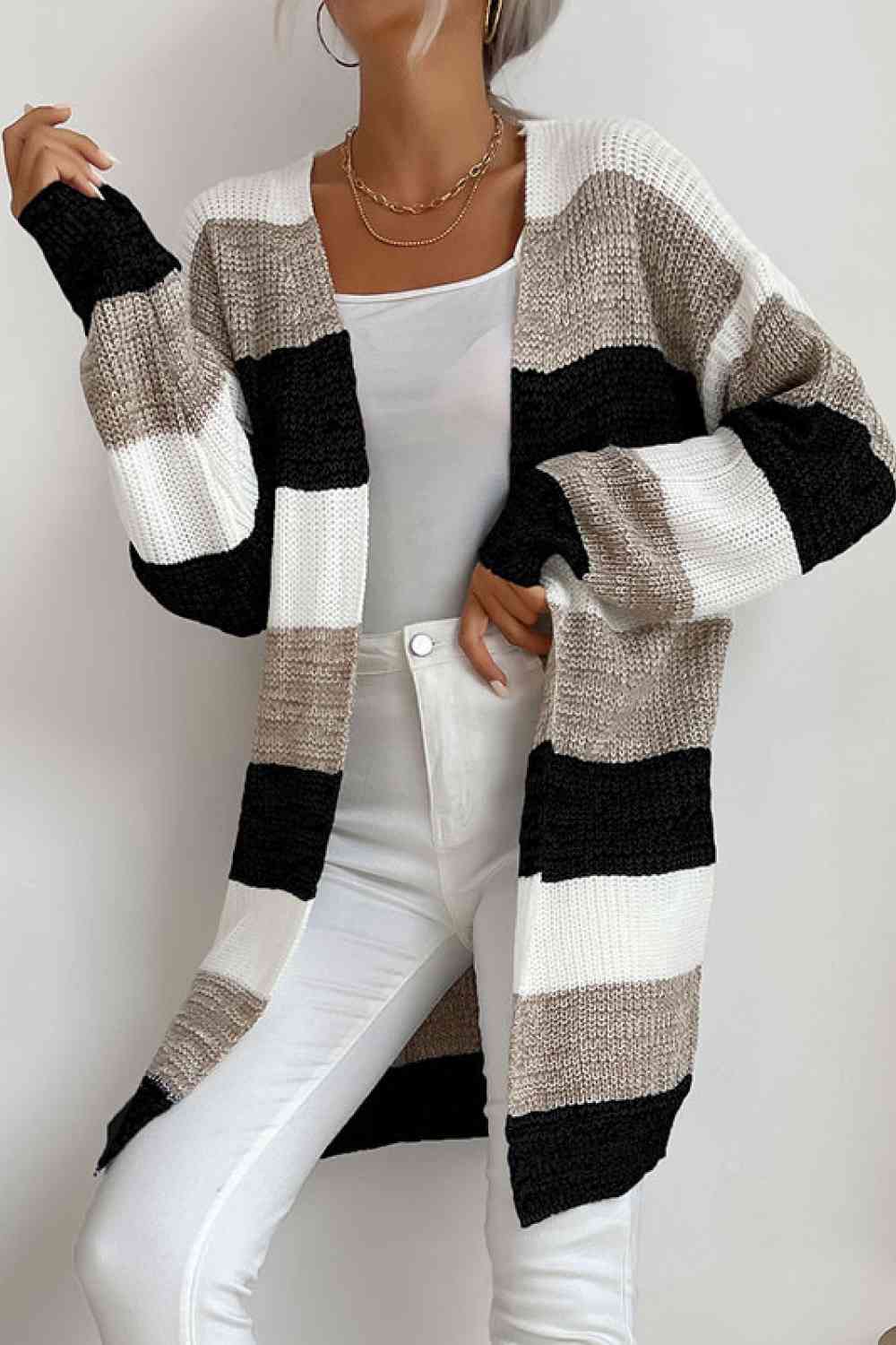 Striped Long Sleeve Duster Cardigan